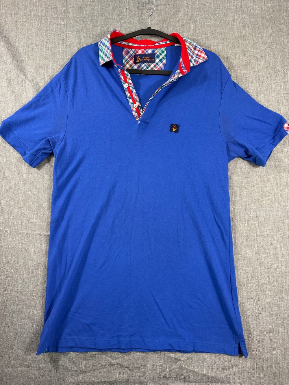 Men's Fabio dei Palazza blue polo shirt with plaid trim